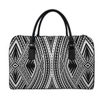 Black And White Maori Tattoo Print Leather Duffle Bag