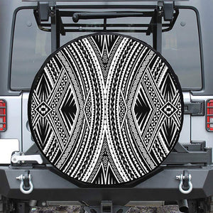 Black And White Maori Tattoo Print Leather Spare Tire Cover