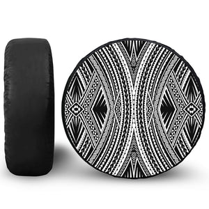 Black And White Maori Tattoo Print Leather Spare Tire Cover