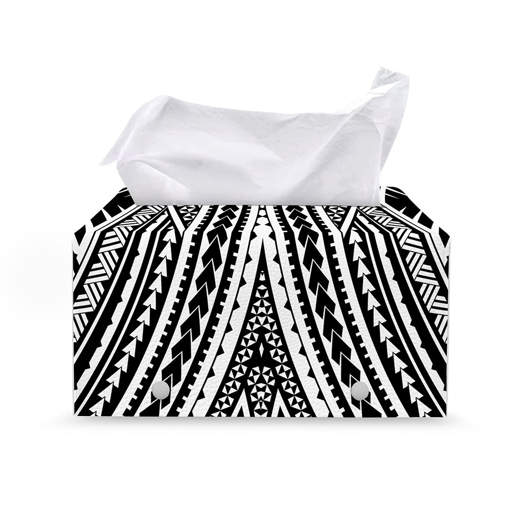 Black And White Maori Tattoo Print Leather Tissue Box Cover
