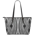 Black And White Maori Tattoo Print Leather Tote Bag With Zipper