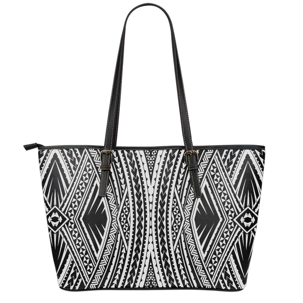 Black And White Maori Tattoo Print Leather Tote Bag