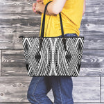 Black And White Maori Tattoo Print Leather Tote Bag