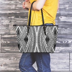 Black And White Maori Tattoo Print Leather Tote Bag