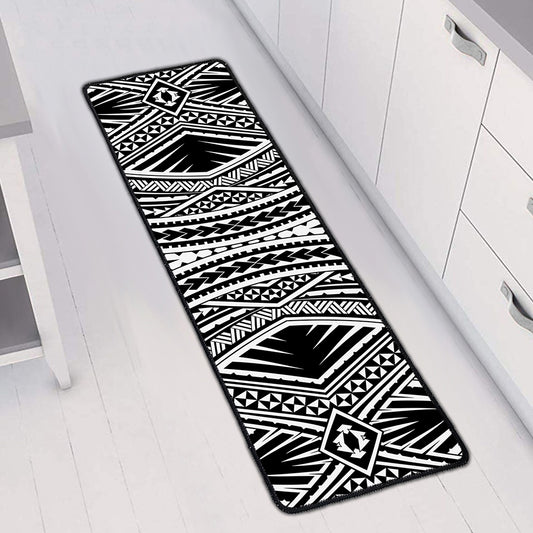Black And White Maori Tattoo Print Long Kitchen Mat