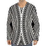 Black And White Maori Tattoo Print Long Sleeve Baseball Jersey