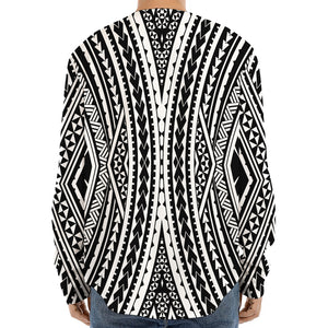 Black And White Maori Tattoo Print Long Sleeve Baseball Jersey