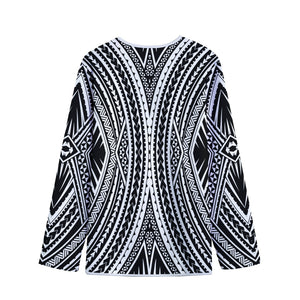 Black And White Maori Tattoo Print Long Sleeve Short Coat