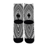 Black And White Maori Tattoo Print Long Socks