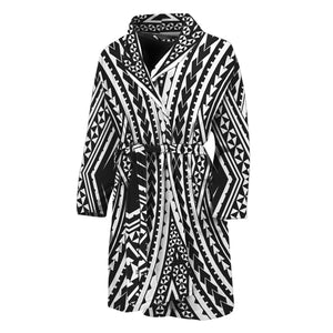 Black And White Maori Tattoo Print Men's Bathrobe