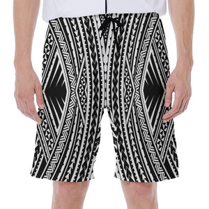 Black And White Maori Tattoo Print Men's Beach Shorts