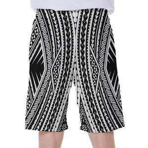 Black And White Maori Tattoo Print Men's Beach Shorts