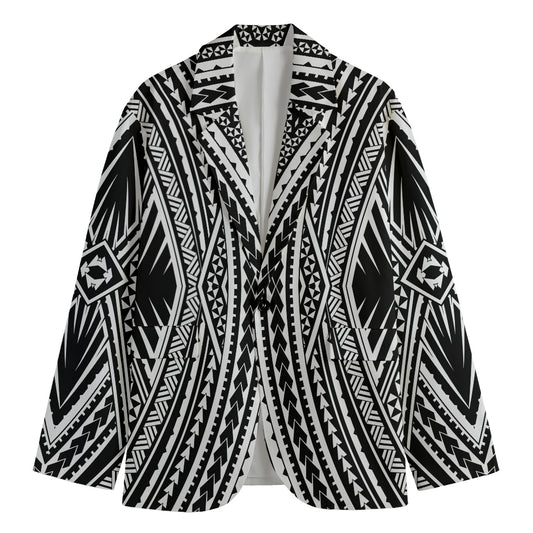 Black And White Maori Tattoo Print Men's Blazer
