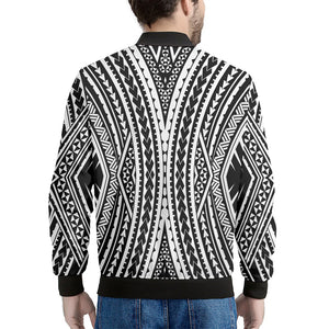 Black And White Maori Tattoo Print Men's Bomber Jacket