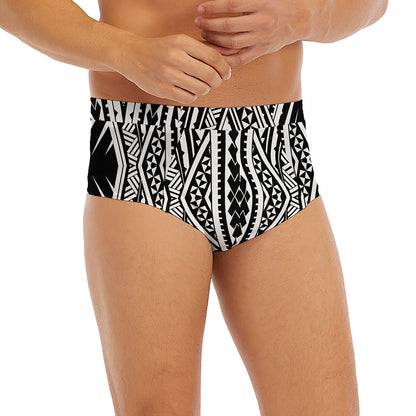 Black And White Maori Tattoo Print Men's Briefs