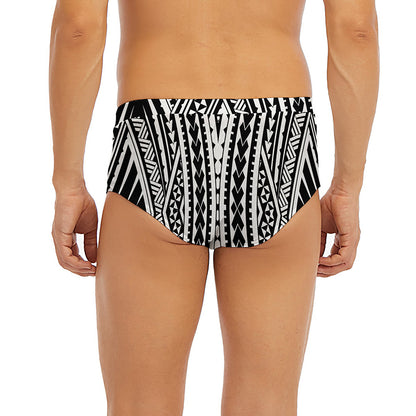 Black And White Maori Tattoo Print Men's Briefs