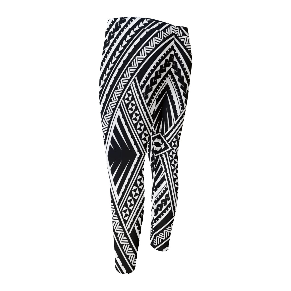 Black And White Maori Tattoo Print Men's Compression Pants