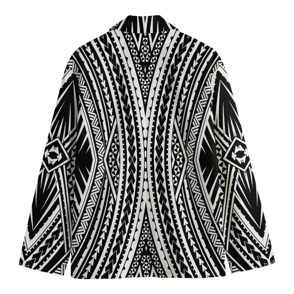 Black And White Maori Tattoo Print Men's Cotton Blazer