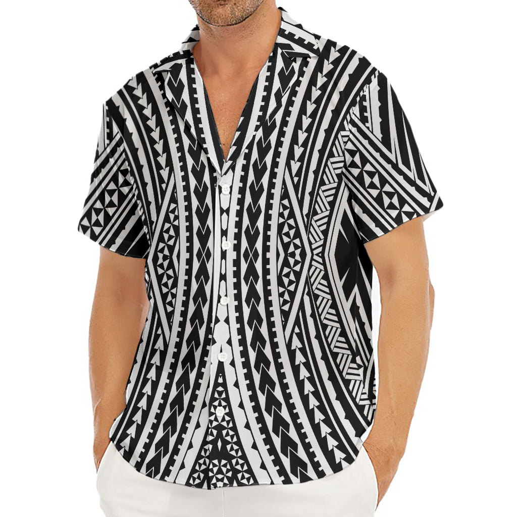 Black And White Maori Tattoo Print Men's Deep V-Neck Shirt