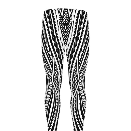 Black And White Maori Tattoo Print Men's leggings