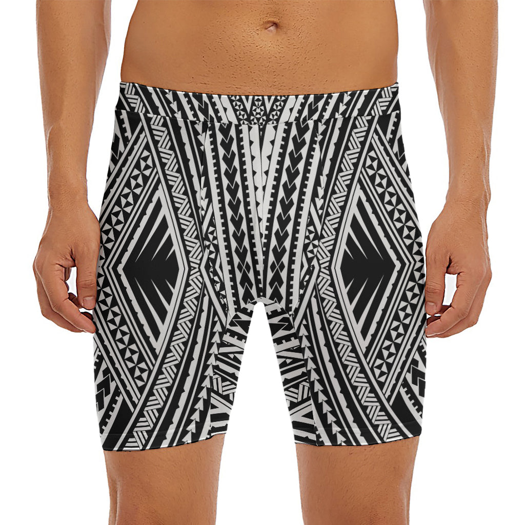 Black And White Maori Tattoo Print Men's Long Boxer Briefs