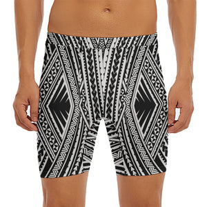 Black And White Maori Tattoo Print Men's Long Boxer Briefs