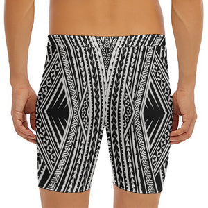 Black And White Maori Tattoo Print Men's Long Boxer Briefs