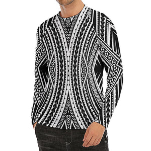 Black And White Maori Tattoo Print Men's Long Sleeve Rash Guard