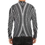 Black And White Maori Tattoo Print Men's Long Sleeve Rash Guard