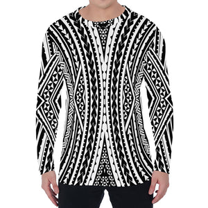 Black And White Maori Tattoo Print Men's Long Sleeve T-Shirt