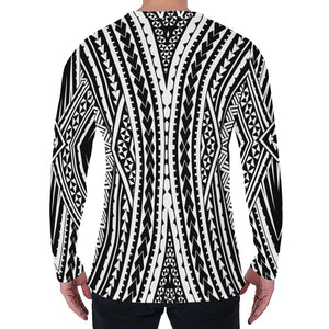 Black And White Maori Tattoo Print Men's Long Sleeve T-Shirt