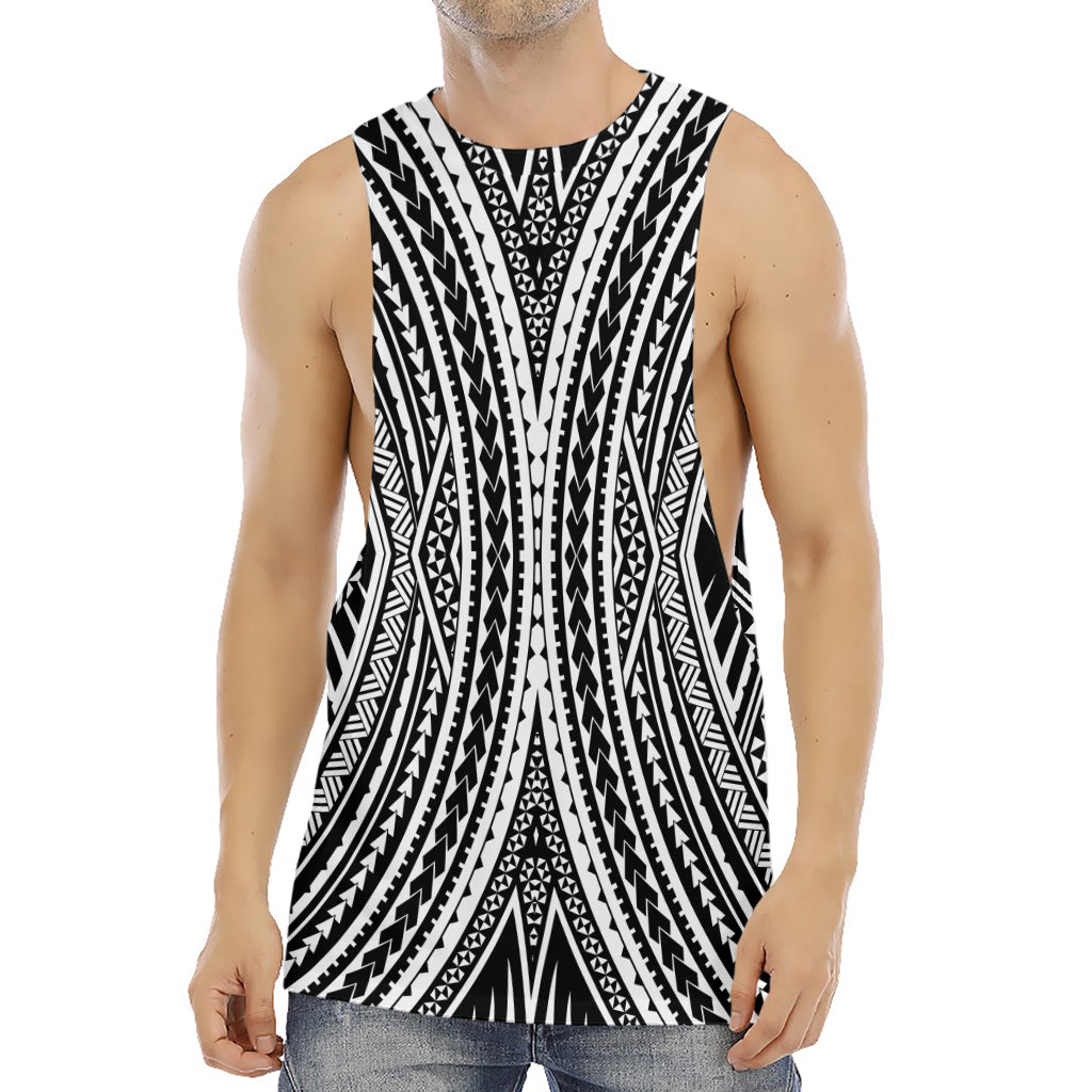 Black And White Maori Tattoo Print Men's Muscle Tank Top