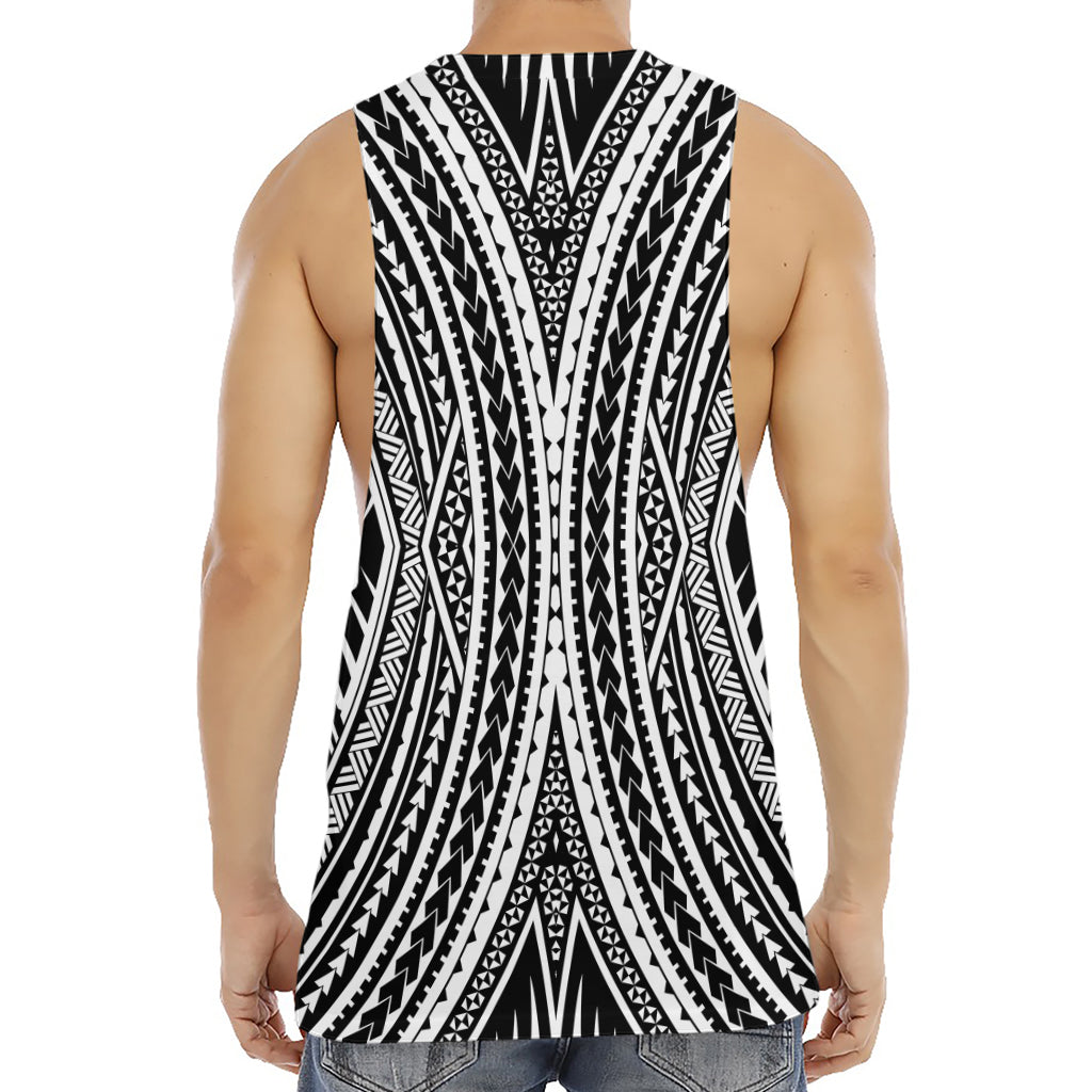 Black And White Maori Tattoo Print Men's Muscle Tank Top