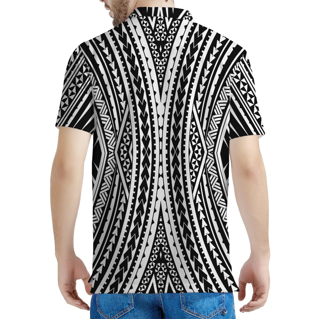 Black And White Maori Tattoo Print Men's Polo Shirt