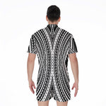 Black And White Maori Tattoo Print Men's Rompers