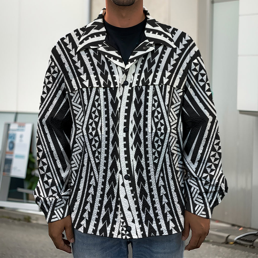 Black And White Maori Tattoo Print Men's Shirt Jacket