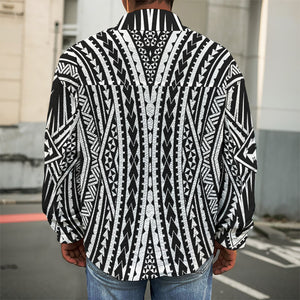 Black And White Maori Tattoo Print Men's Shirt Jacket