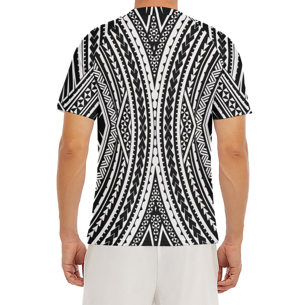 Black And White Maori Tattoo Print Men's Short Sleeve Rash Guard