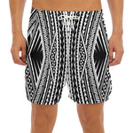 Black And White Maori Tattoo Print Men's Split Running Shorts