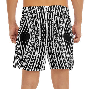 Black And White Maori Tattoo Print Men's Split Running Shorts