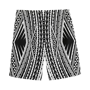 Black And White Maori Tattoo Print Men's Sports Shorts