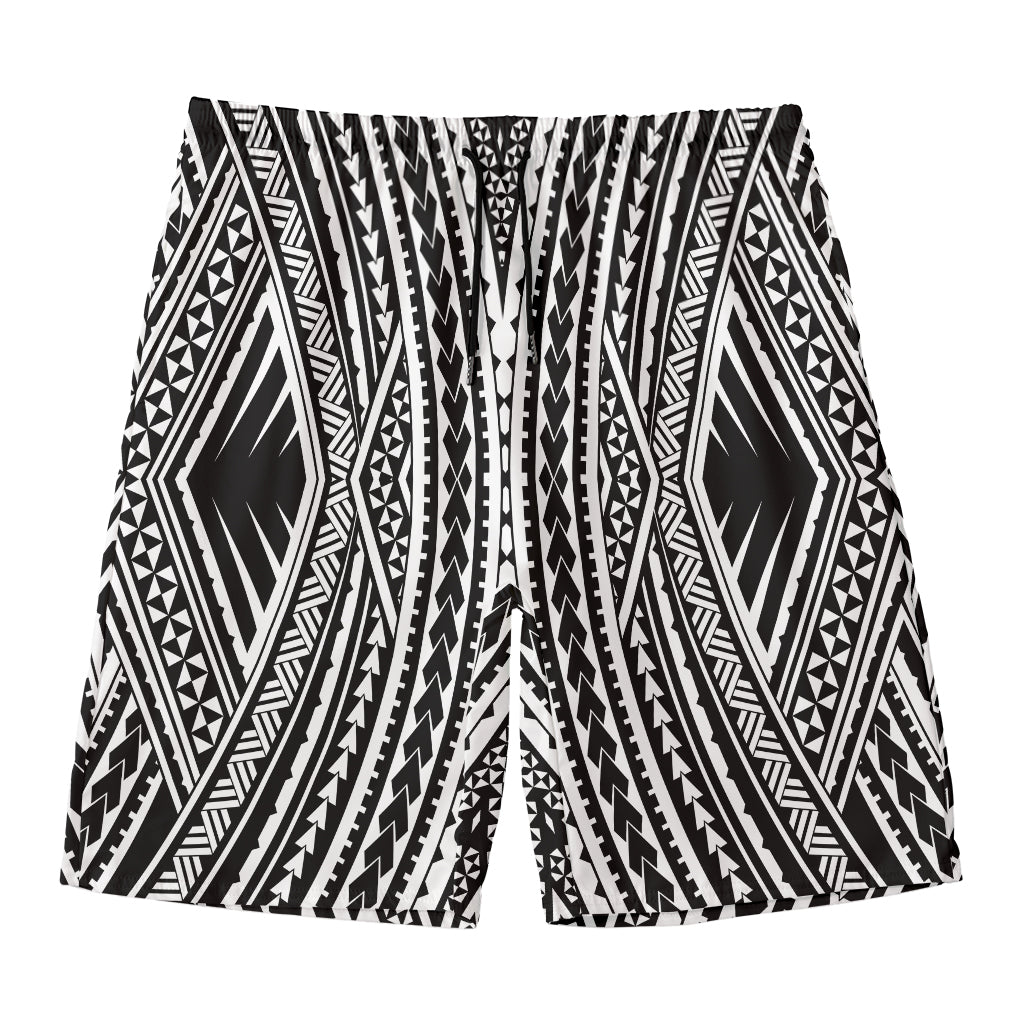 Black And White Maori Tattoo Print Men's Swim Trunks