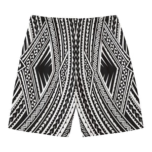 Black And White Maori Tattoo Print Men's Swim Trunks