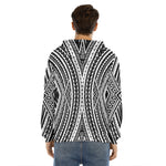 Black And White Maori Tattoo Print Men's Velvet Pullover Hoodie