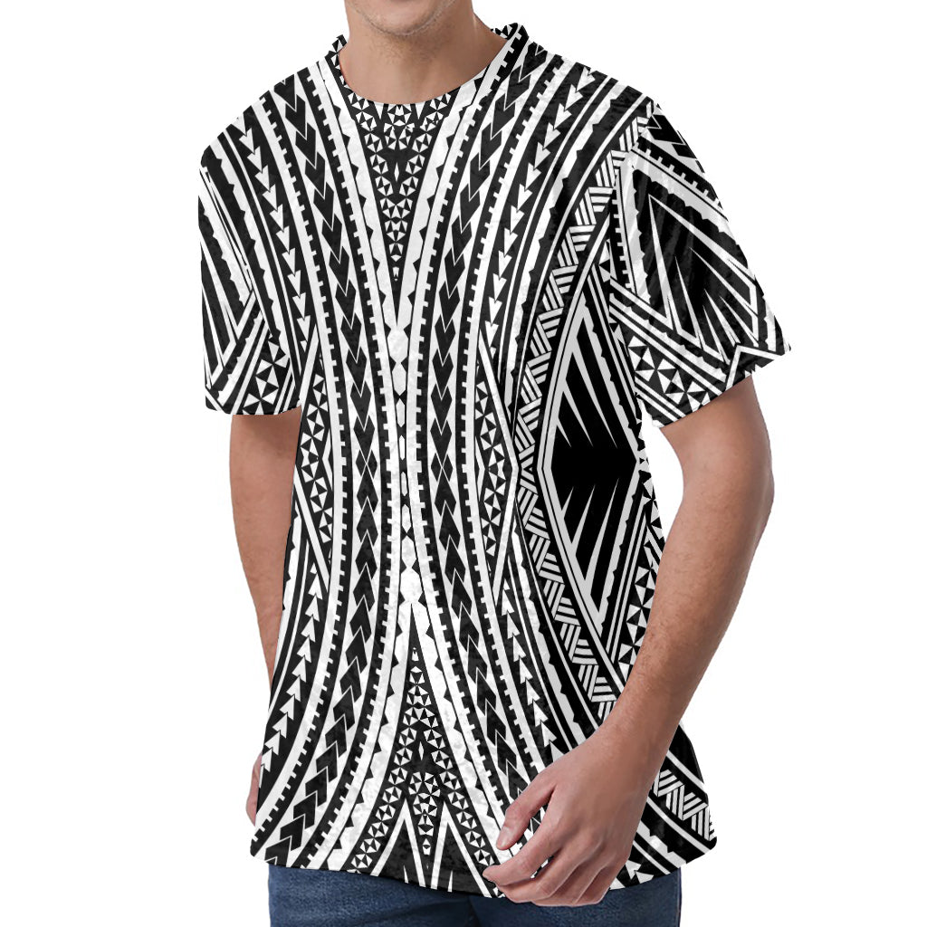 Black And White Maori Tattoo Print Men's Velvet T-Shirt