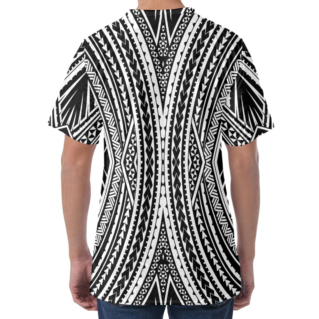 Black And White Maori Tattoo Print Men's Velvet T-Shirt