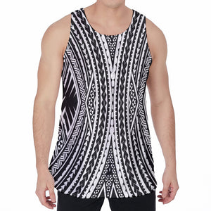 Black And White Maori Tattoo Print Men's Velvet Tank Top