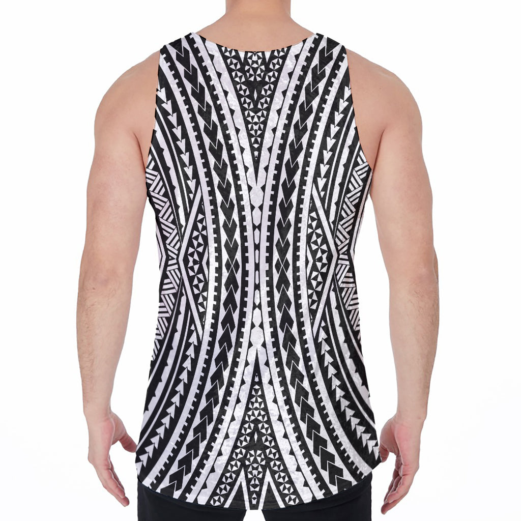 Black And White Maori Tattoo Print Men's Velvet Tank Top