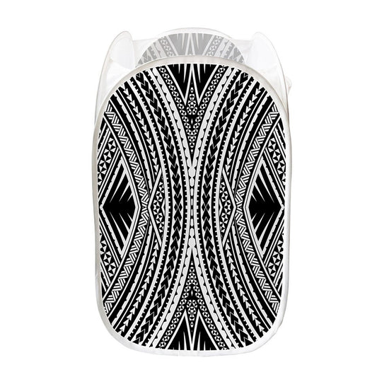 Black And White Maori Tattoo Print Mesh Laundry Hamper