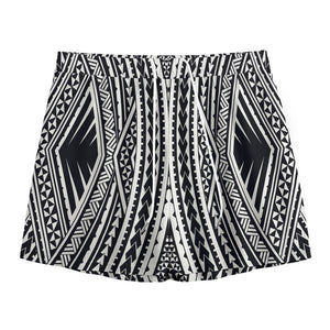 Black And White Maori Tattoo Print Mesh Shorts